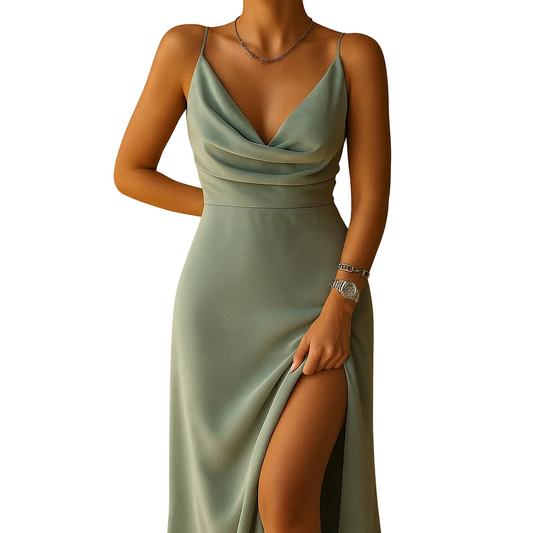V Neck Maxi Dress for Women with Flowing Ankle Length Cut