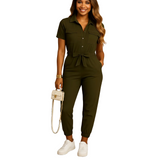 Slim Fit Button Front Jumpsuit for Women with Structured Shape