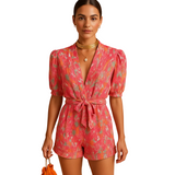 Printed Summer Jumpsuit for Women with Belted Lightweight Casual Fit